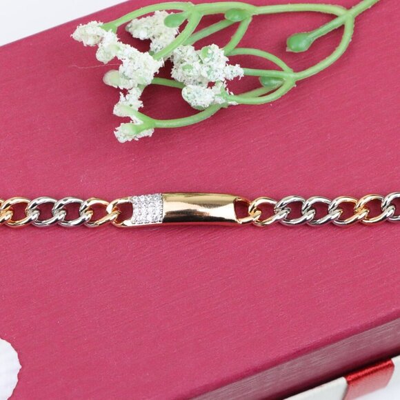 "Rose Gold & Silver Chain Bracelet with Crystal Accent Bar, XPBL0836 - Picture 1 of 12